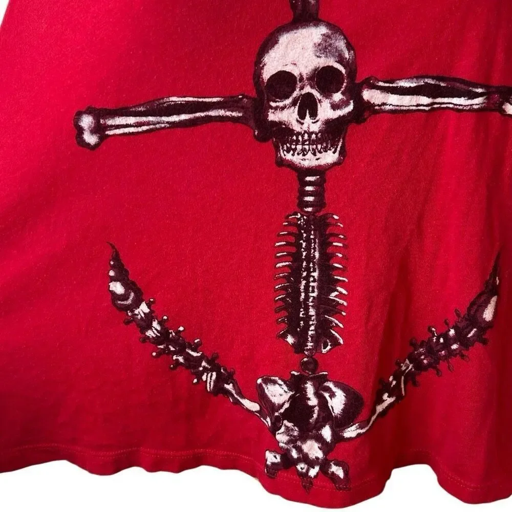 Y2K Hot Topic Indie Sleaze Red Skull Anchor Pirate Top SM